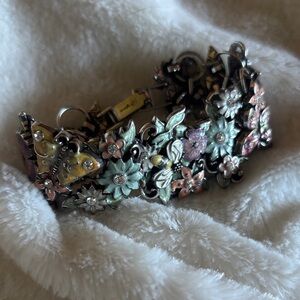Brighton Silver Floral Enamel Link Bracelet with Pastel Accents